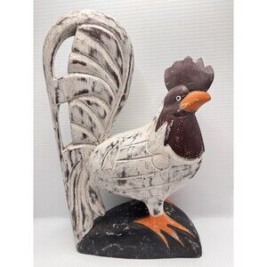 Wood Carved Rooster Figure Chicken Sculpture Farmhouse Rustic Home Decor (Bx 5)
